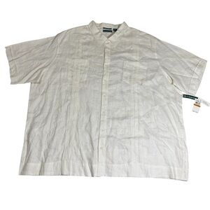 Cubavera 100% Linen Guayabera Shirt Men's 4X Big White Short Sleeve Resort NWT